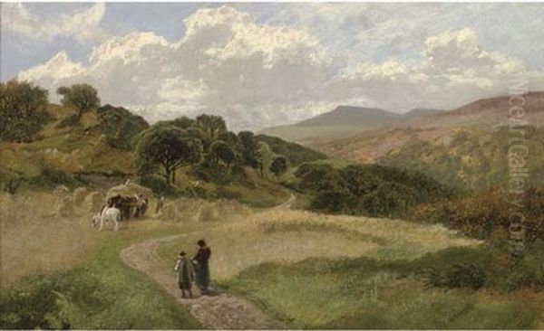 Harvest In The Machno Valley Near Betws-y-coed Oil Painting by James Peel