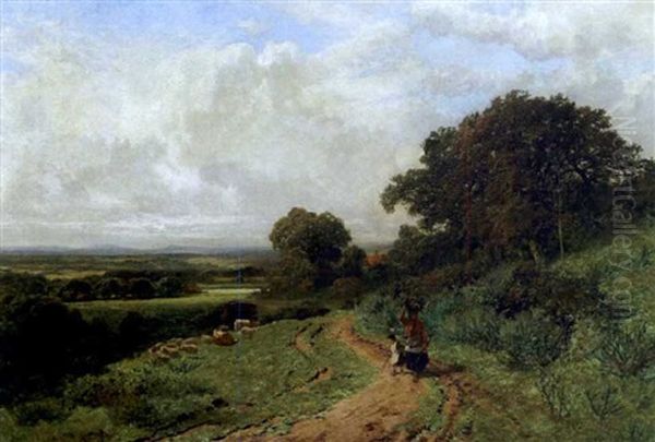 Woman And Child On Route To Market Oil Painting by James Peel