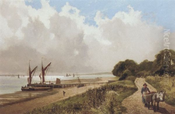 On The Towpath, Leigh Oil Painting by James Peel