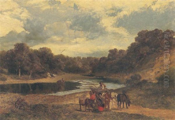 A Ford Near Coldstream Oil Painting by James Peel