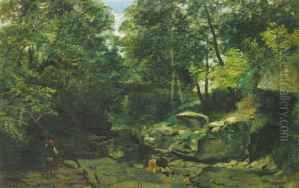 On The Riverbank Oil Painting by James Peel