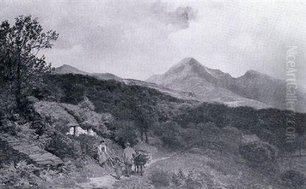 Figures With A Donkey In A Mountainous Landscape Oil Painting by James Peel