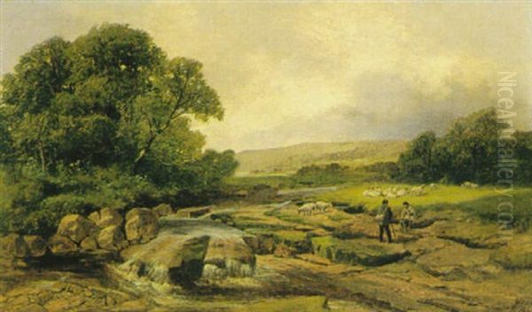 Landschaft Mit Angler Und Schafer Oil Painting by James Peel