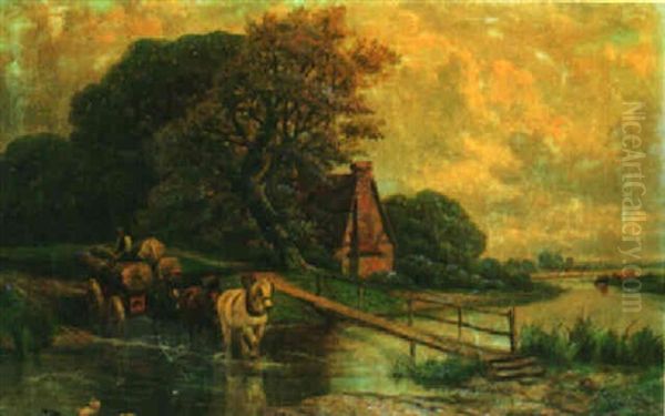 Logging Team By A River Oil Painting by James Peel