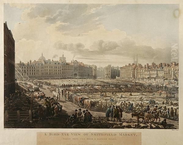 A Bird's Eye View Of Smithfield Market Oil Painting by John Bluck