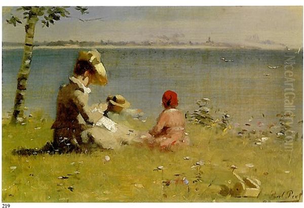 Resting By The River Shore Oil Painting by Paul Peel