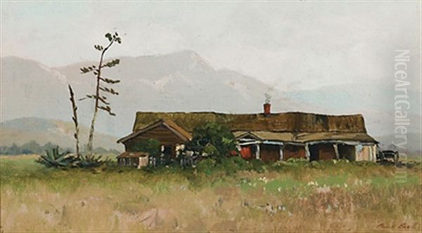 Landscape With A House, Mountains Beyond Oil Painting by Paul Peel