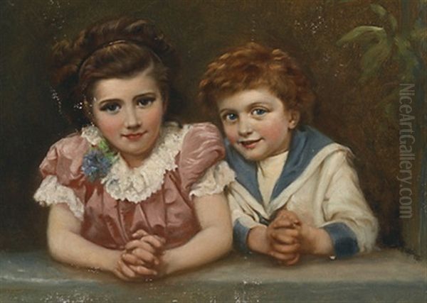 Portrait Of Two Children Oil Painting by Paul Peel