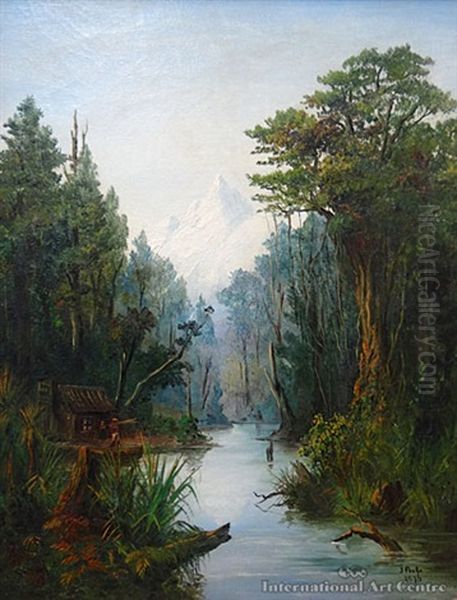 Settlers Cottage Near Mt Aspiring Oil Painting by James Peele