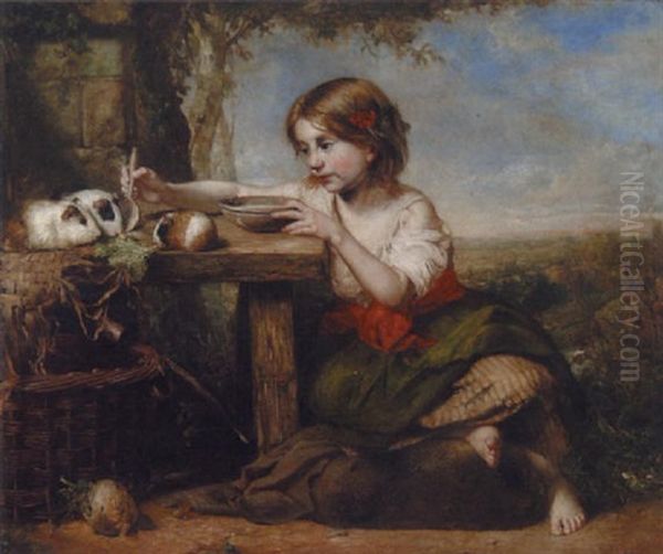 Feeding The Pets Oil Painting by John Thomas Peele