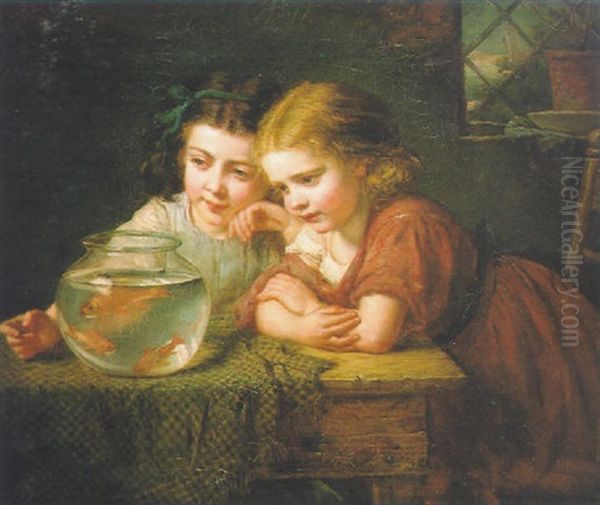 Children And Goldfish Oil Painting by John Thomas Peele