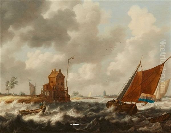 Coastal Landscape With Fishing Boats Oil Painting by Bonaventura Peeters the Elder