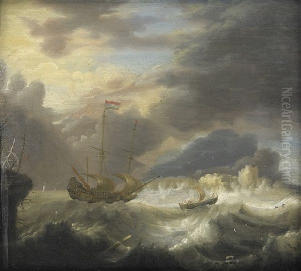 Ships In Stormy Weather Oil Painting by Bonaventura Peeters the Elder