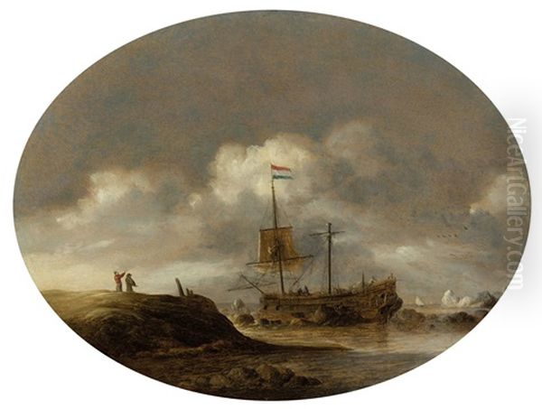 Damaged Boat In Front Of A Rocky Coast Oil Painting by Bonaventura Peeters the Elder