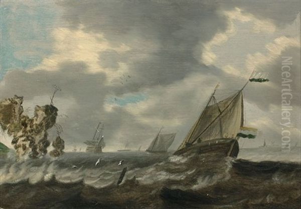 Navires Par Gros Temps Oil Painting by Bonaventura Peeters the Elder