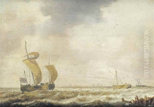 A Herring Buss And Others Ships Off A Coast Oil Painting by Bonaventura Peeters the Elder