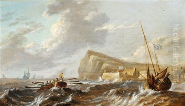 Barque Et Navire Par Gros Temps Pres D'une Cote Rocheuse (triptych) Oil Painting by Bonaventura Peeters the Elder