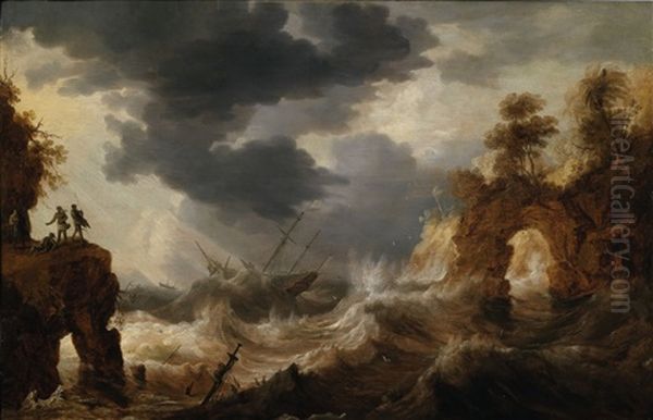 Shipwreck In Stormy Seas Of The Coast Of South America Oil Painting by Bonaventura Peeters the Elder