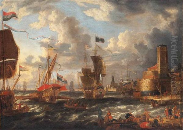 The Harbour Of Famagusta, Cyprus, With Othello's Tower To The Right Oil Painting by Bonaventura Peeters the Elder