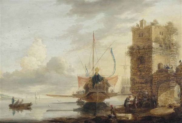 A State Galley In The Harbour Of A Fortified Town Oil Painting by Bonaventura Peeters the Elder