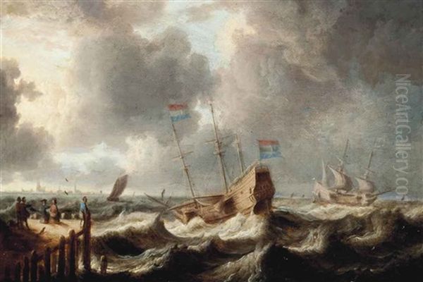 Shipping In Choppy Waters Oil Painting by Bonaventura Peeters the Elder