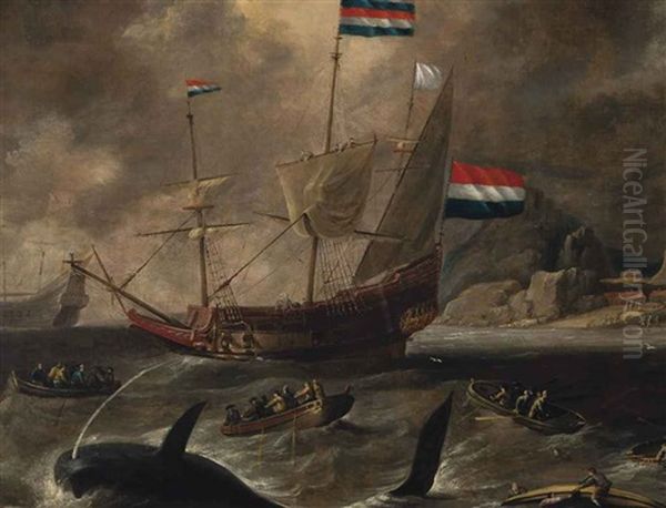 Whaling In Northern Waters Oil Painting by Bonaventura Peeters the Elder