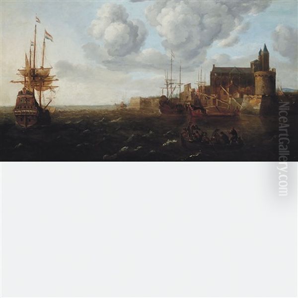 Ships Lying Off A Fortified Coastal Town by Bonaventura Peeters the Elder