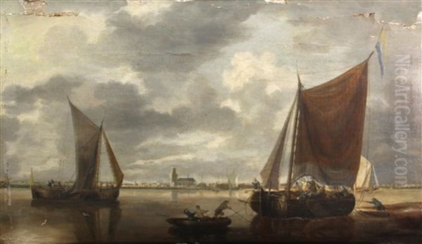 Boats Off The Dutch Coast Oil Painting by Bonaventura Peeters the Elder