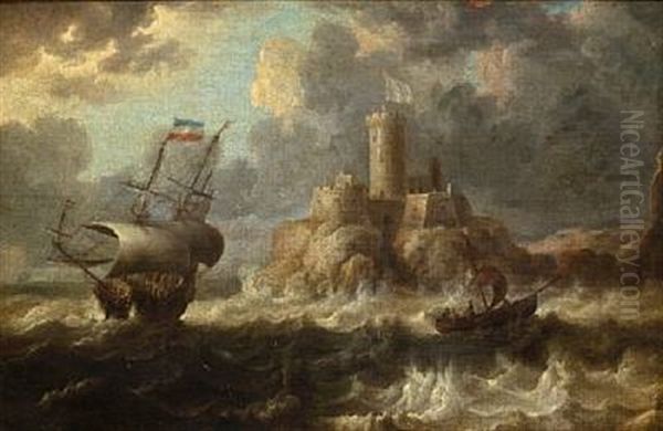 Shipping Off The Coast With A Castle In The Distance Oil Painting by Bonaventura Peeters the Elder