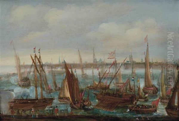 View Of The Port Of Antwerp During The Celebrations Of The Taking Of Breda Oil Painting by Bonaventura Peeters the Elder