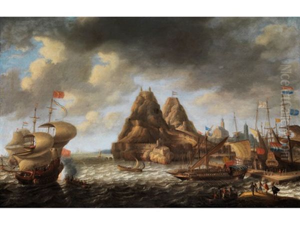 Segelschiffe Im Hafen Einer Sudlichen Kuste Oil Painting by Bonaventura Peeters the Elder