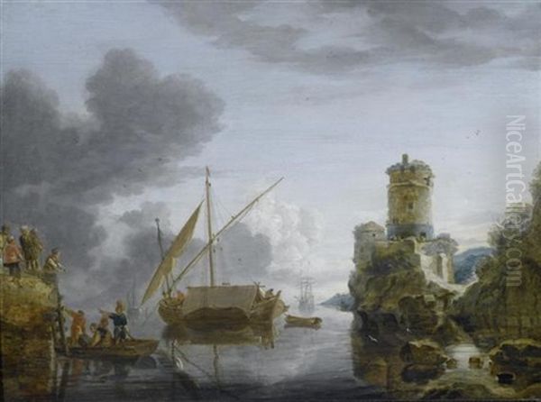 Marinelandschaft Mit Turm Und Fischersleut Oil Painting by Bonaventura Peeters the Elder