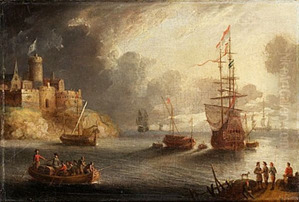 Kustlandskap Med Figurer Och Batar Oil Painting by Bonaventura Peeters the Elder