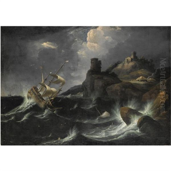 Tempesta Con Naufragio E Incendio Di Un Villaggio Oil Painting by Bonaventura Peeters the Elder