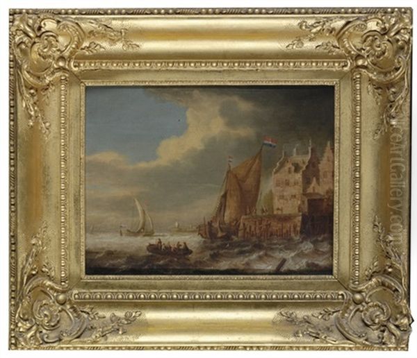 Dutch Shipping Off A Jetty Oil Painting by Bonaventura Peeters the Elder