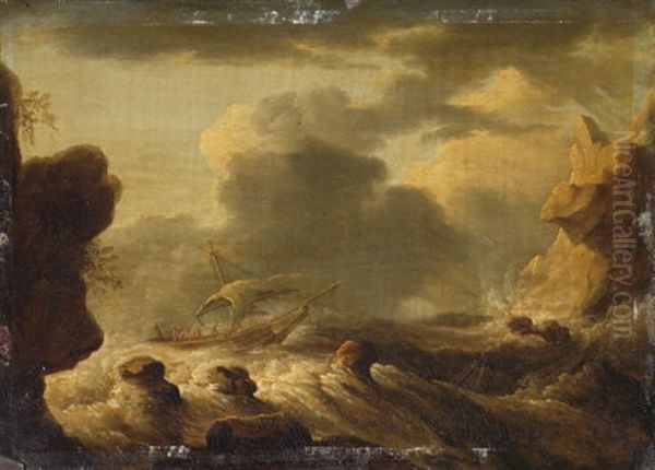 Shipping In Stormy Waters Near A Rocky Coast by Bonaventura Peeters the Elder