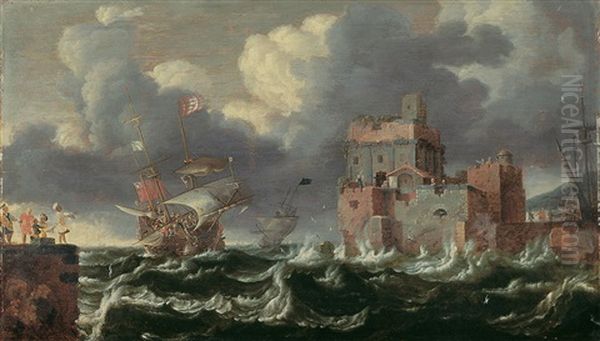 Orientalische Hafeneinfahrt Bei Sturmischer See Oil Painting by Bonaventura Peeters the Elder