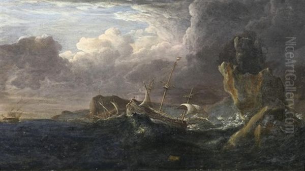 Sturmische See. Segelschiffe Auf Tosenden Wogen Vor Felsiger Kuste Oil Painting by Bonaventura Peeters the Elder