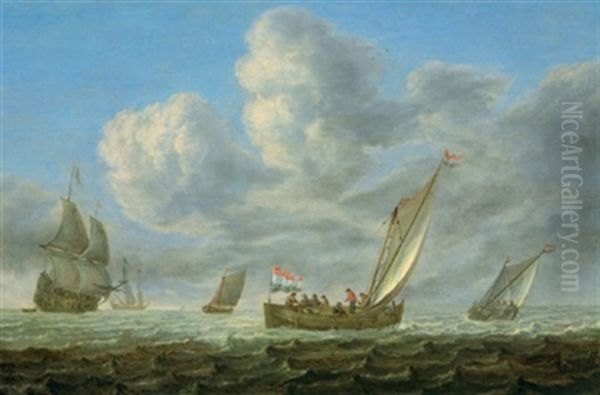 Zwei Dreimaster Und Fischerboote Auf Bewegter See Oil Painting by Bonaventura Peeters the Elder