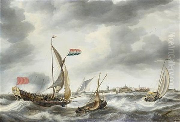 A Royal Barge Off The Coast Of Vlissingen Oil Painting by Bonaventura Peeters the Elder