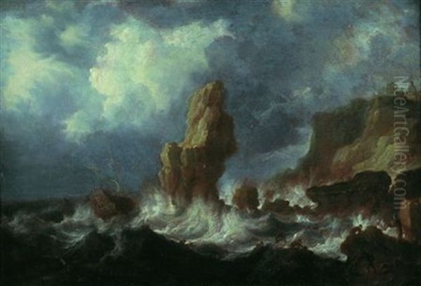 Marine Par Temps Agite Pres D'une Cote Rocheuse Oil Painting by Bonaventura Peeters the Elder