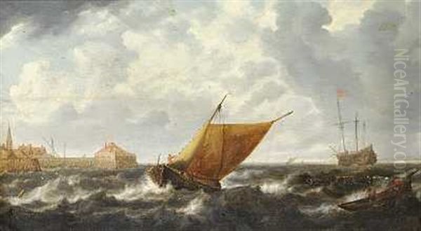 Skibe I Hardt Vejr Ved Indsejlingen Til En Havn Oil Painting by Bonaventura Peeters the Elder