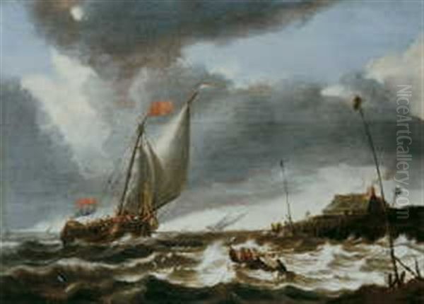 Segelschiffe Auf Bewegter See In Kustennahe Oil Painting by Bonaventura Peeters the Elder