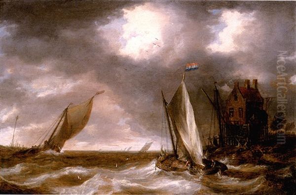 Shipping In Choppy Waters Off A Promontory Oil Painting by Bonaventura Peeters the Elder