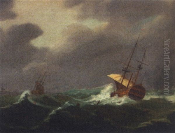 Men-o'war Weathering The Gale Oil Painting by Bonaventura Peeters the Elder