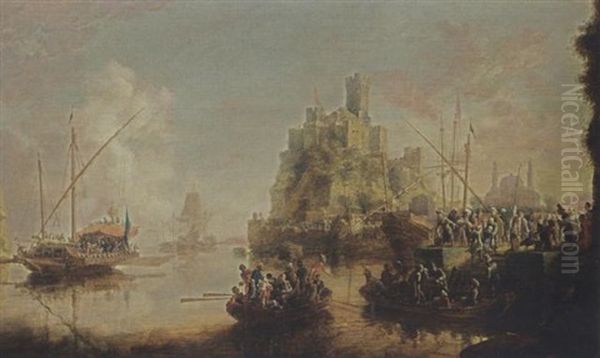 A View Of A Southern Coast With Wounded Turkish Soldiers Returning In Rowing Boats, A Galley And Other Vessels In The Background Oil Painting by Bonaventura Peeters the Elder