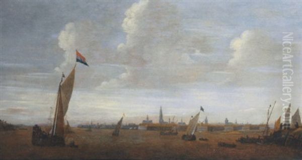 Shipping On The River Scheldt With Antwerp In The Distance Oil Painting by Bonaventura Peeters the Elder