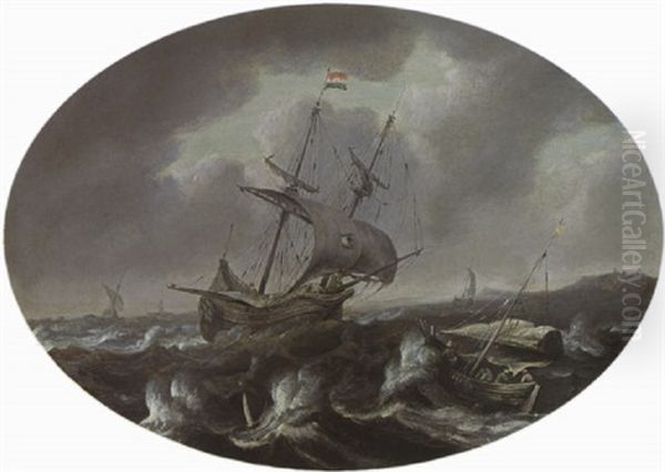 A Merchantman And Other Sailing Vessels In A Storm Near A Coast Oil Painting by Bonaventura Peeters the Elder