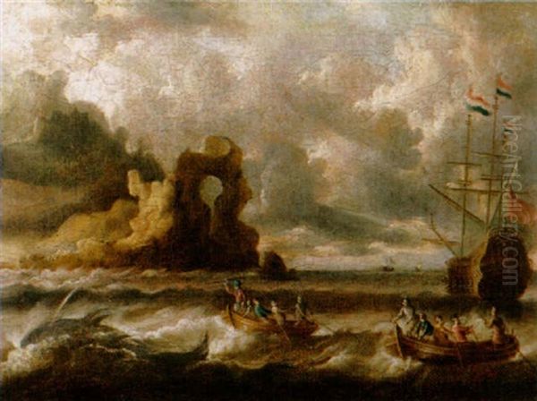 Marine Mit Walfischjagd Oil Painting by Bonaventura Peeters the Elder