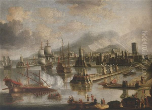 View Of The Harbour At Rhodes Oil Painting by Bonaventura Peeters the Elder